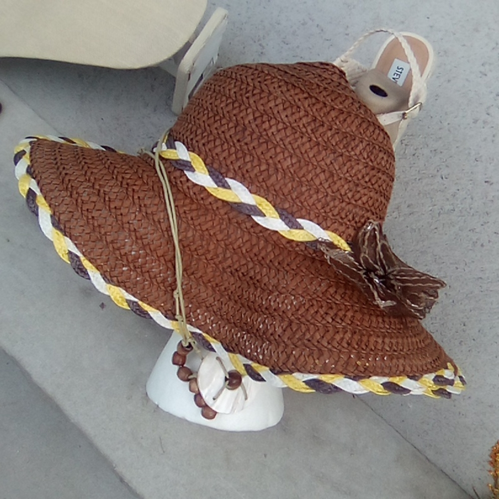 Natural Fiber Handwoven Brown & Yellow Boho Sunhat